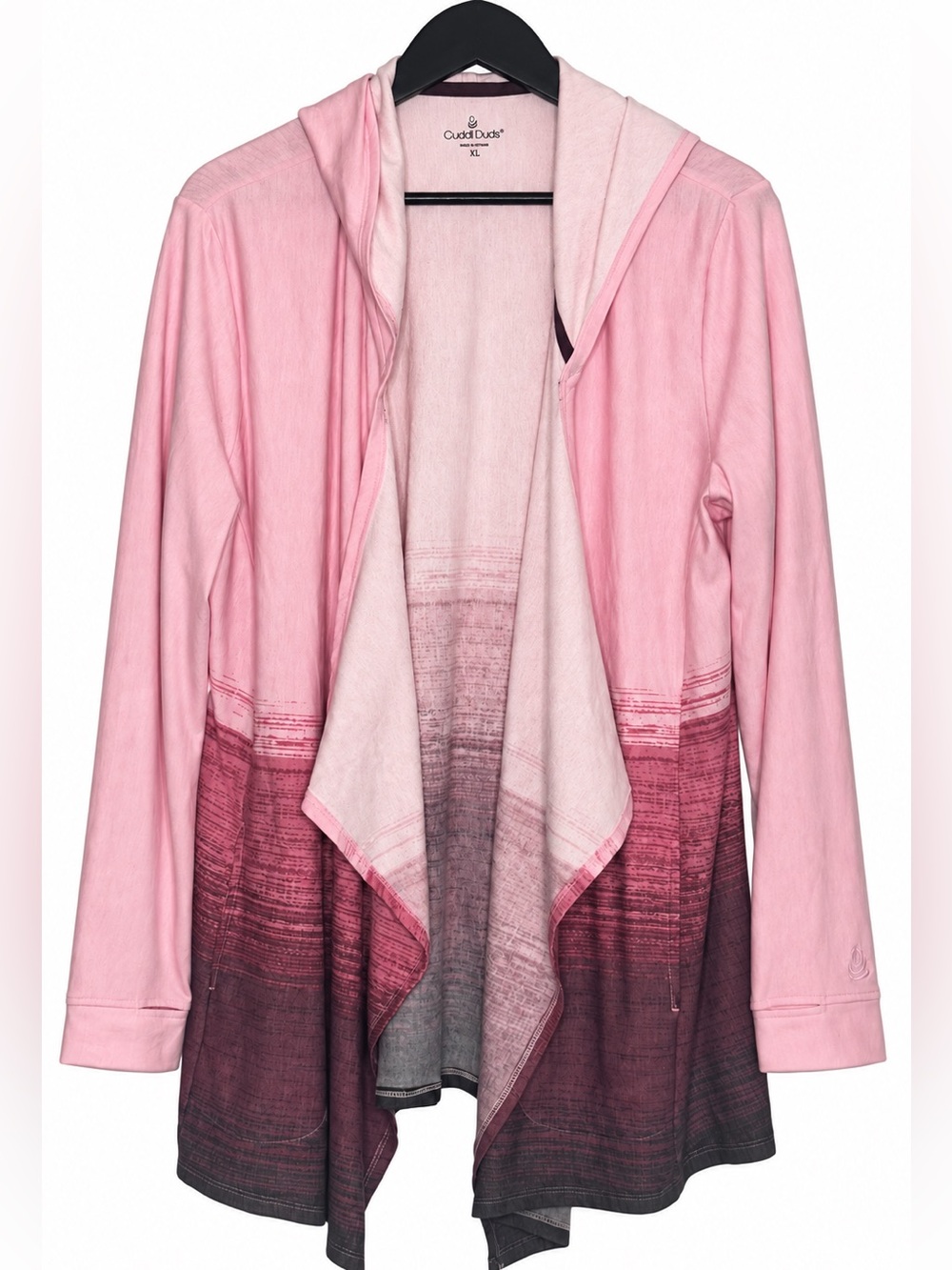 Cuddl Duds Pink Ombre Hooded Open Drape Cardigan